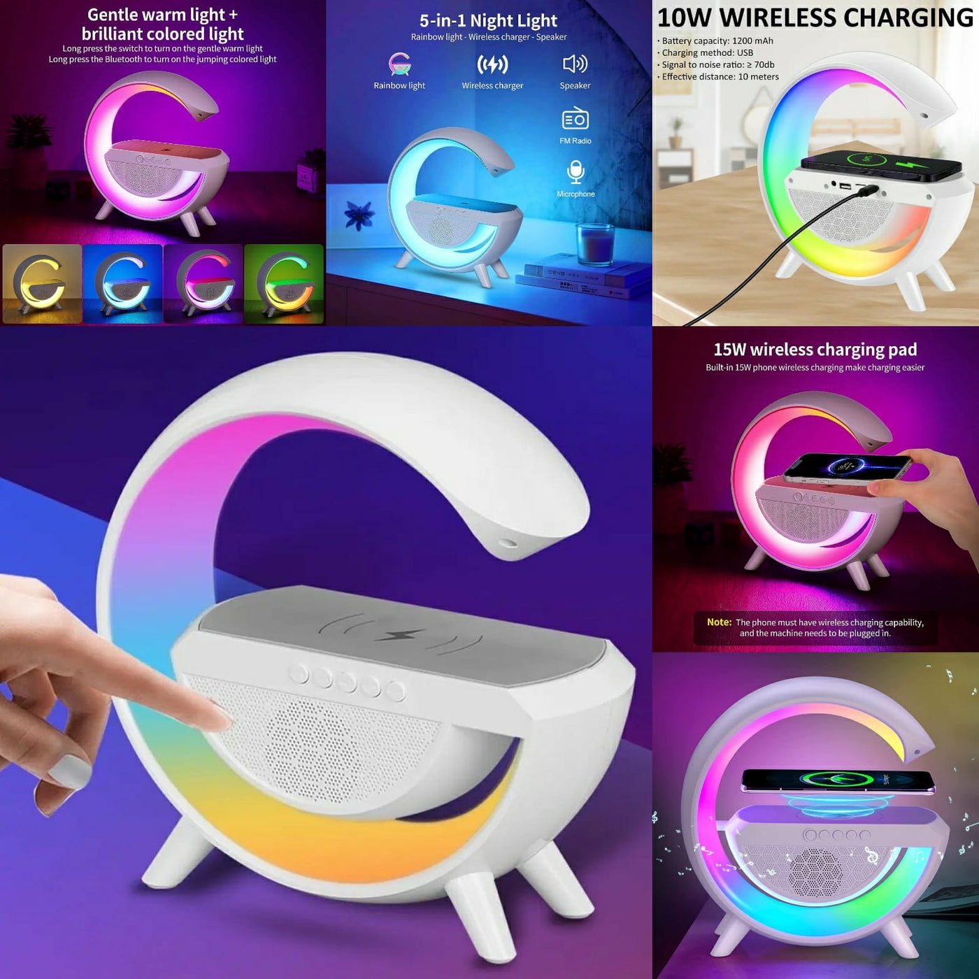 3 In 1 G Smart Station, Multifunctional Wireless Lamp, G LED Table Stand,